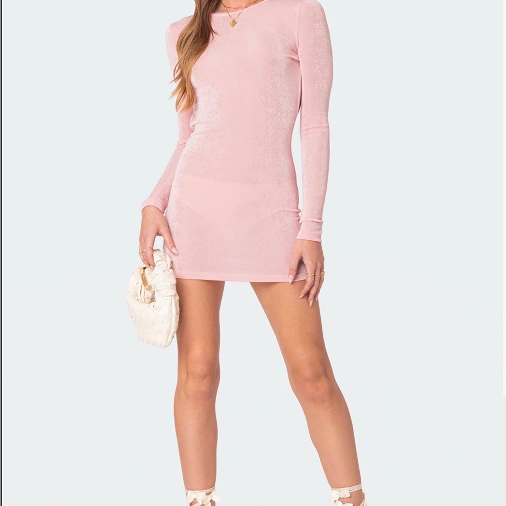 Edikted Alaric Open Back Pink Mini Dress. Size Medium